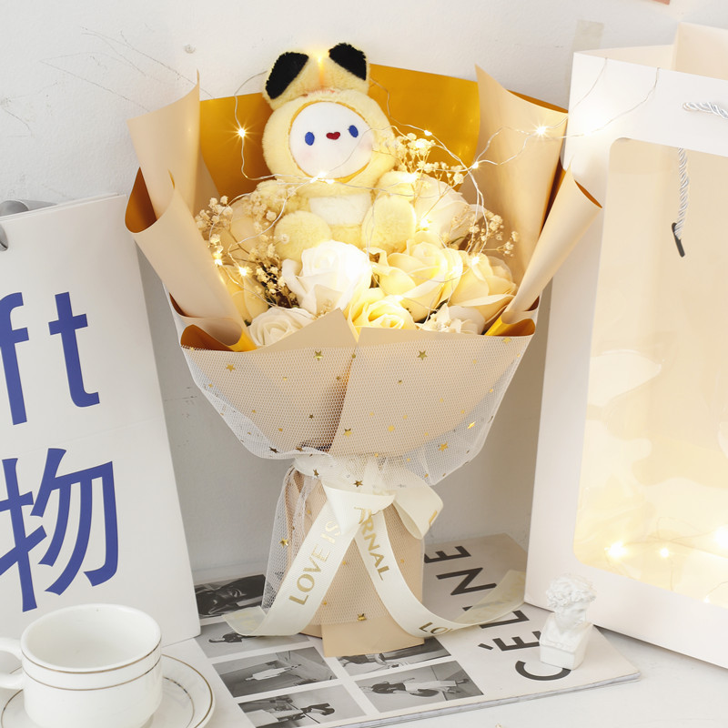 Día de la Madre Strawberry Bear Doll Muñeca Simulación Ramo de jabón de rosa Día de San Valentín Regalo de cumpleaños para novias y novias