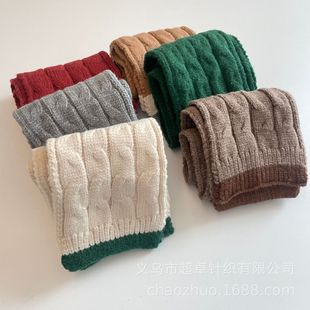 Literary and Art Style Retro Salt Twist Knitted Color-block Children's Academy Style Scarf