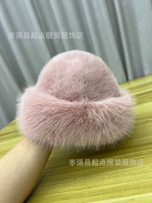 毛绒蒙古帽子女秋冬防寒保暖东北盆帽毛毛护耳帽狐狸毛渔夫帽皮草|undefined