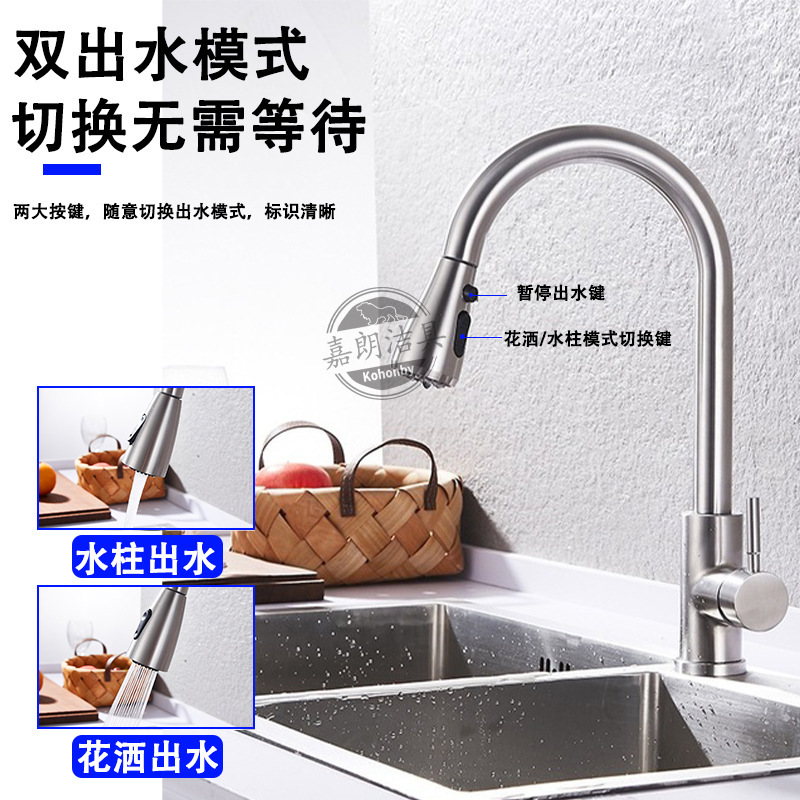 Kitchen pull-out faucet, showerhead, retractable replaceable head, dishwashing and kitchen sink pressurized anti-splash water outlet accessories undefined