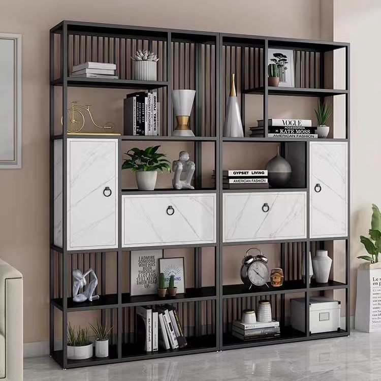 Nordic Light Luxury Wrought Iron Bookshelf Floor-Standing Living Room Bookcase Storage Metal Internet Celebrity Storage Rack Office Multi-Layer Partition