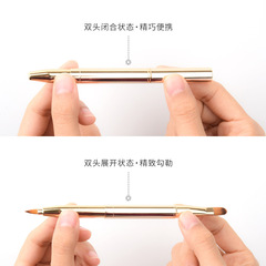 Cosmetic brush, metal telescopic double-ended lip brush with lid, portable lip brush, lipstick applicator—makeup tool