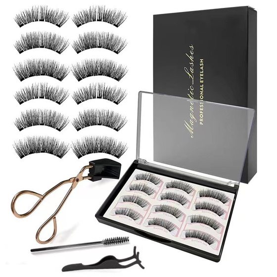 Magnet magnet eyelash factory wholesale three pairs of 12 pieces of magnetic eyelashes five magnetic glue-free European and American false eyelashes