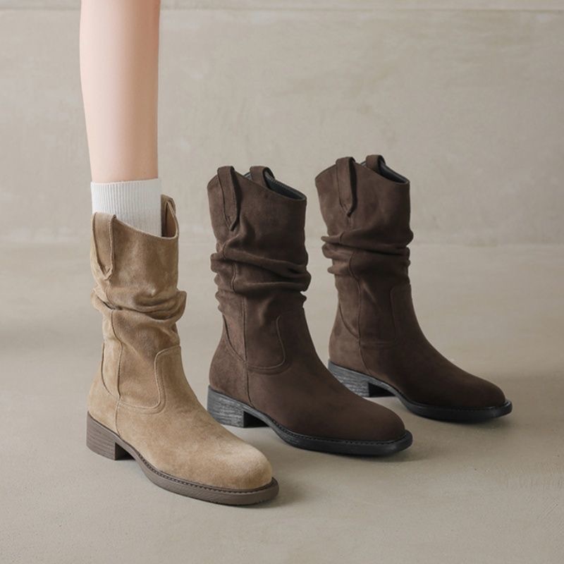 Popular Style Slouch Boots for Women, Autumn 2025 New Melad Boots, Western Cowboy Short Boots, Mid-Calf Martin Boots