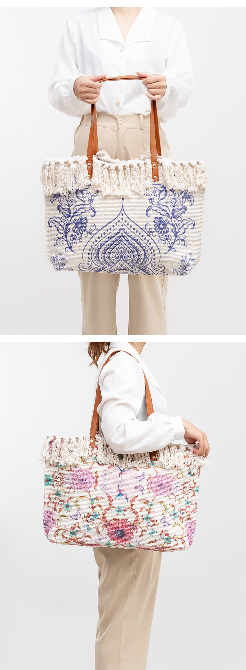 New Niche One Shoulder Canvas Bag with Printed Bohemian Ethnic Charm Sutote Bag, Large Capacity Handbag for Women_voghion.com