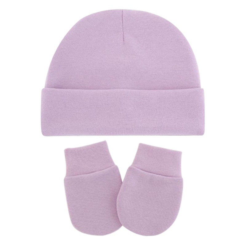 2020 Spring Autumn Winter new baby pullover cap anti-scratch gloves 2-piece solid color newborn baby hat