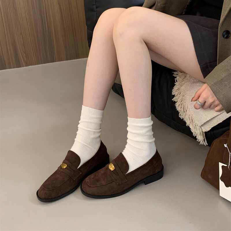 韩版金币小皮鞋女英伦风法式复古圆头通勤休闲一脚蹬粗跟乐福鞋子|undefined