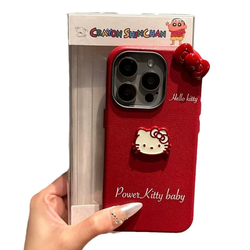 Чехол для телефона (Apple), совместим с iPhone 11–17, красный с бантом Hello Kitty
