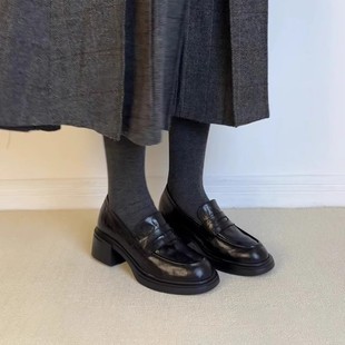 Sheepskin version ~ new retro thick heel loafers women's one-step round toe shoes leather commuter lazy small leather shoes