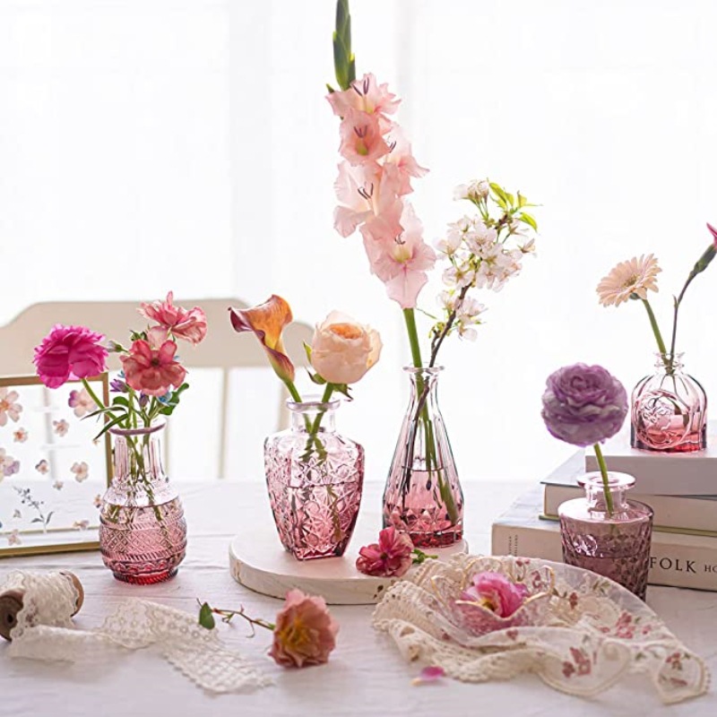 Jarrón de vidrio de aromaterapia simple decoración de alto grado estilo ins rosa de alto aspecto creativo retro pequeño jarrón al por mayor