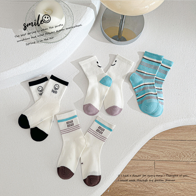 Korean Ins Smiley Fashion All-match Children's Socks Spring and Summer Trendy Children's Sports Socks Boneless Sweat-absorbent Socks