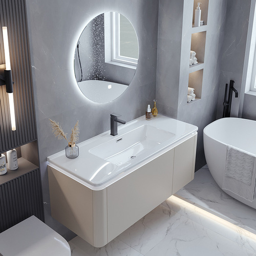 Yida Factory Direct Sales Bathroom Washbasin Bathroom Wall Cabinet Arc Bathroom Cabinet Ceramic Integrated Basin