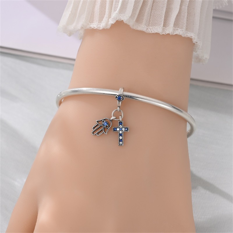 925 Sterling Silber Charm Unsere Liebe Frau der Liebe Kreuz Perle Charm DIY Schmuck Armband Zubehör_voghion.com