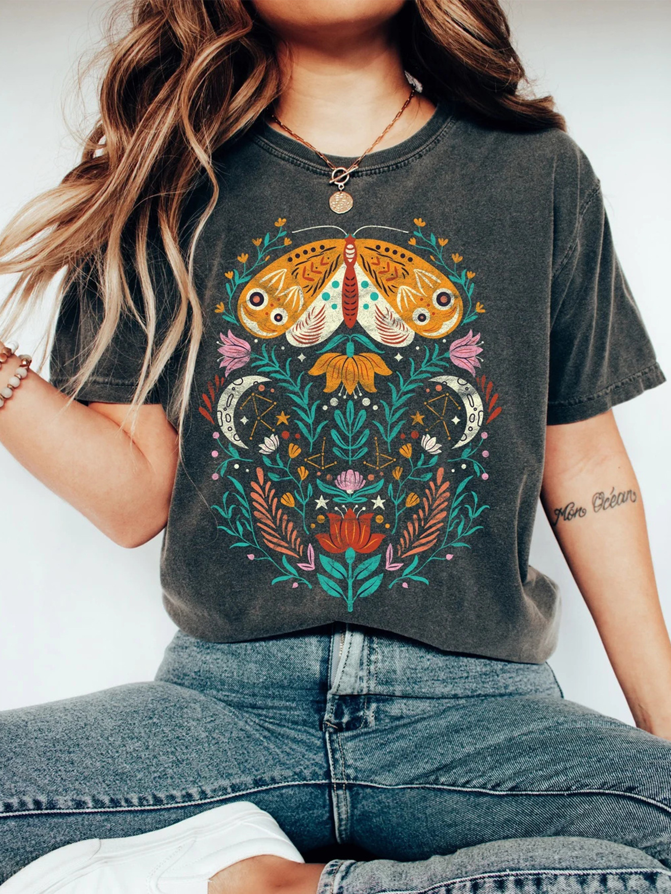 Transfronterizo nuevo eBay impresión digital unisex damas luna impresión digital casual cuello redondo jersey verano manga corta