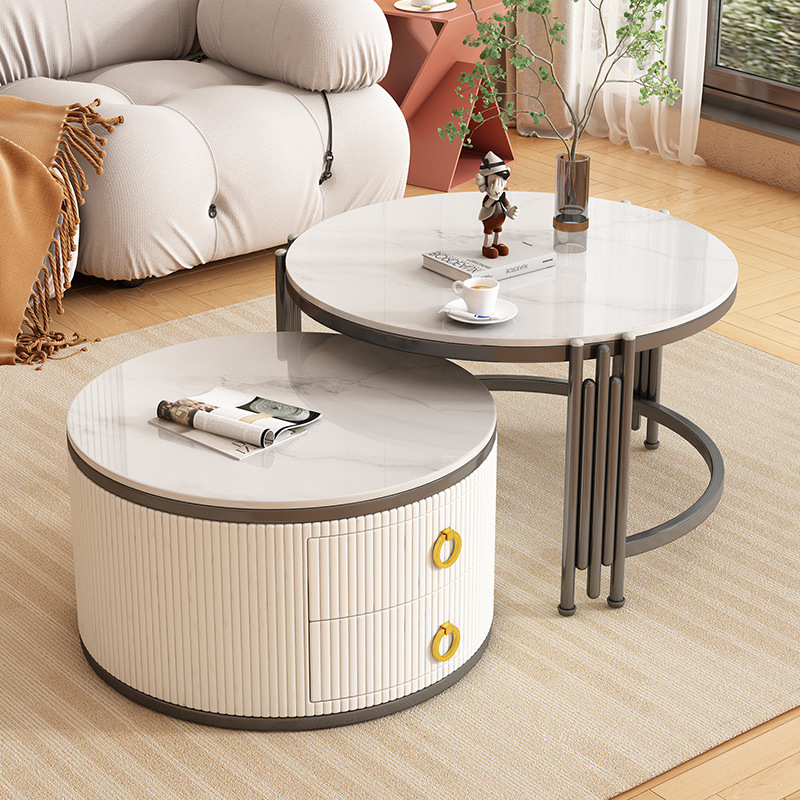 Tabla de té moderna de vidrio de roca personalizada combinación de tamaño para sala de estar simple retráctil redonda pequeña casa adecuada