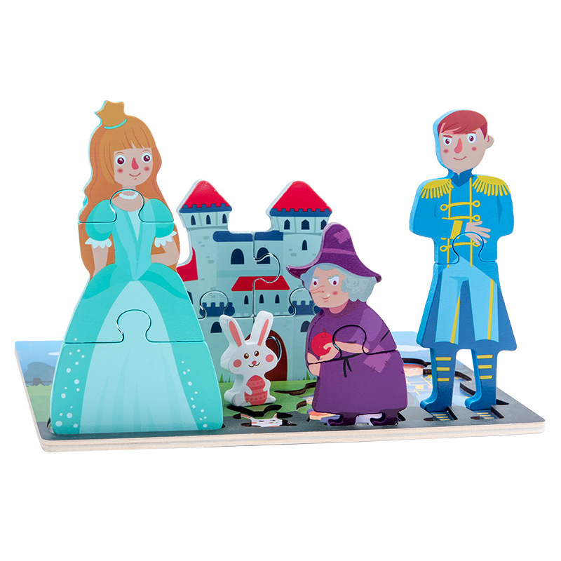 Hebilla tridimensional 3D Princesa Príncipe tema rompecabezas educación temprana de los niños rompecabezas de madera de juguete al por mayor 61 regalo