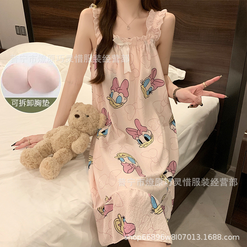 Pijama de cabina para mujeres polvo de cereza de verano algodón trenzado cojín de pecho pijama largo viento rojo de primavera y verano ropa para el hogar