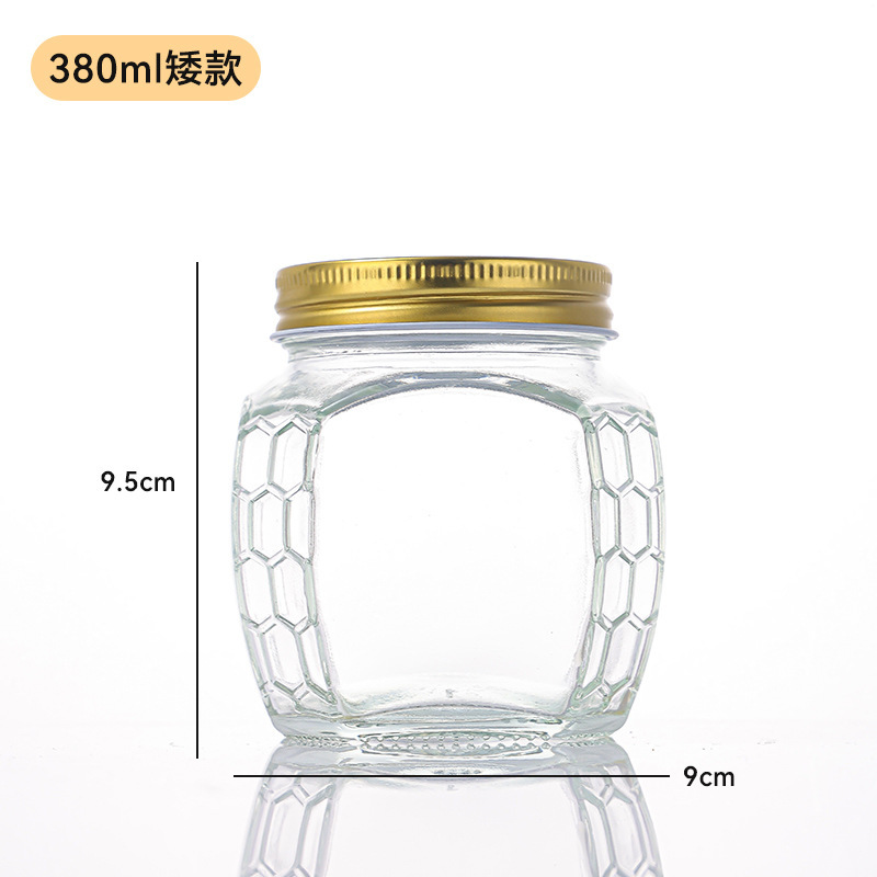 卸売新しいガラスハニカム蜂蜜ボトル八角形六角形ビッグベリー 0.5kg パック 1.0kg パック肥厚ガラスボトル|undefined