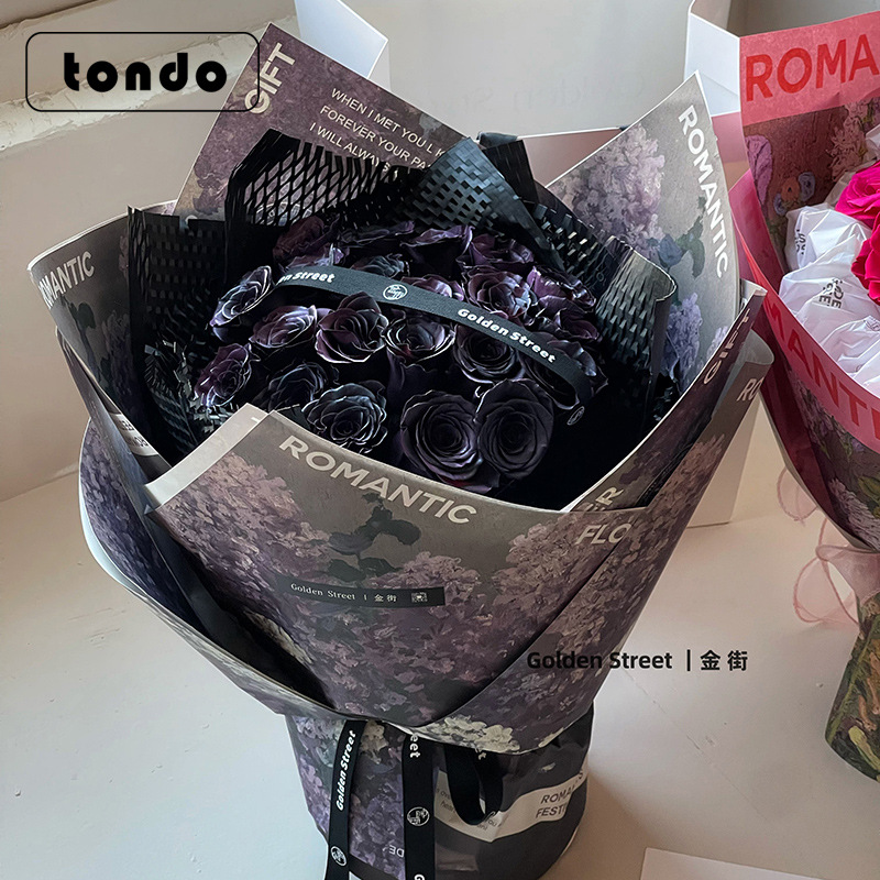 (Gran procesamiento de venta) Papel para envolver flores, pintura al óleo, papel de ambiente, material de embalaje para ramo del Día de San Valentín, papel para envolver flores DIY