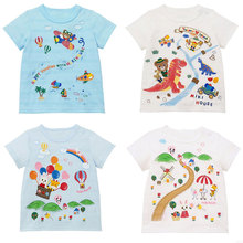 现货miki童装 日系夏季男女童卡通恐龙熊兔游乐园短袖t恤上衣代发