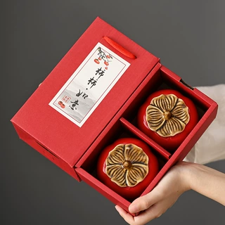 德化陶瓷创意柿子陶瓷茶叶罐便携防潮茶叶罐中式婚庆礼品定制logo