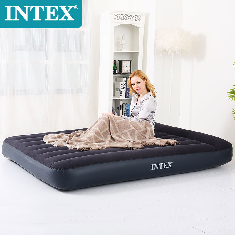 intex Flocking Inflatable Bed Outdoor Double Air Bed Single Heated Thickened Built-in Pillow Inflatable Mattress