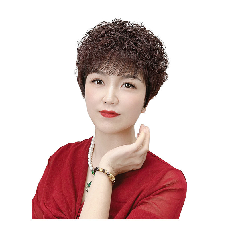 全真发中老年短卷发假发套妈妈假发女全头套假发短发自然真人发丝|undefined