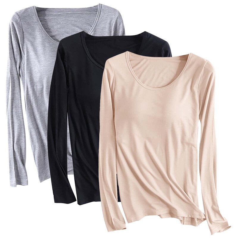 Three-piece T-shirt with Chest Pad Long-sleeved Women's Bra Without Steel Rings One-piece Yoga Sleep Home Leisure Outer Wear Base Three-piece T-shirt with Chest Pad Long-sleeved Women's Bra Without Steel Rings One-piece Yoga Sleep Home Leisure Outer Wear Base