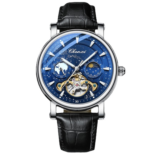 CHENXI Dawn Galaxy Moon Phase Skeleton Tourbillon Mechanical Watch Luminous Business Fully Automatic Mechanical Watch Men's Watch