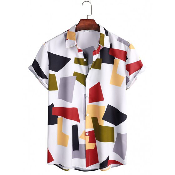 2024 New Hawaiian Flower Shirt Men's Digital Printing Cross-border Amazon Foreign Trade Lining Fashion Top