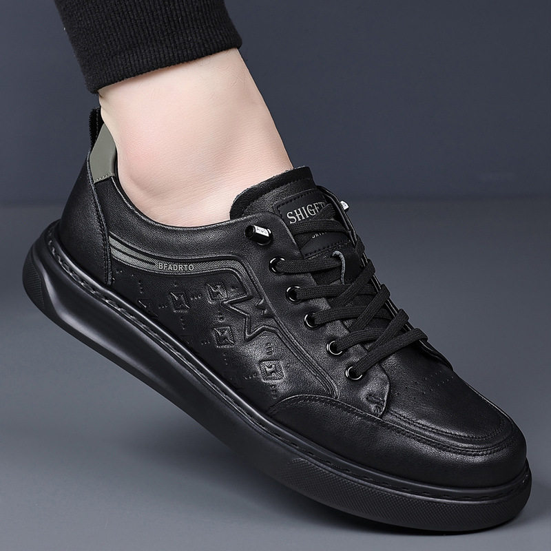 Giày lười nam da bò lớp đầu, sneaker casual da thật dễ phối đồ, gót thấp 1–3 cm — Màu trắng, màu đen