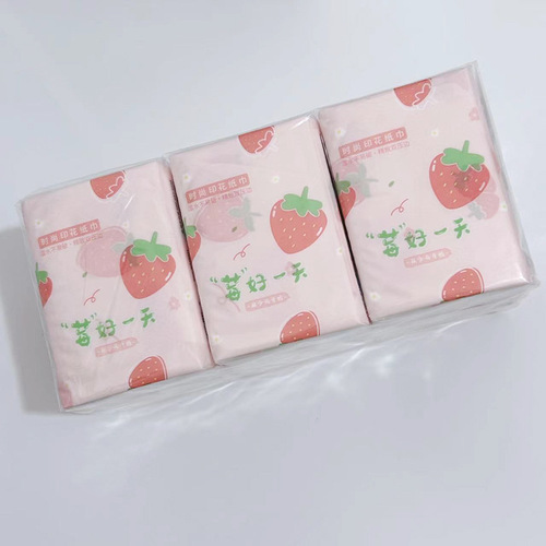 Printed handkerchief paper strawberry printed paper towel student portable small package paper facial tissue toilet paper colorful napkin