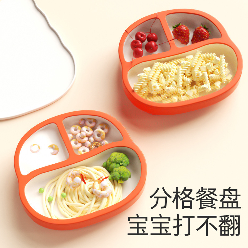 Baby Dinner Plate Suction Cup One-piece Split Plate Baby Silicone Food Bowl Food Drop-resistant Children's Tableware suit