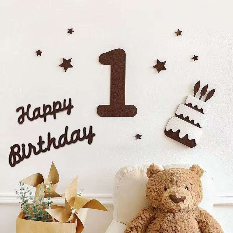 ins Style Mori Style Felt Cloth Happy Birthday Flag Banner Children Baby Year Old Decoration Photo Props Layout