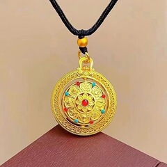 新しい中国風の縁起の良い八宝回転コンパスペンダントネックレスゴールドカラー古代サンドゴールドラウンドプレート回転可能なセーターチェーン