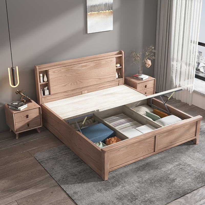 Cama de madera maciza 1,8 m doble dormitorio principal cama nórdico moderno simple 1,5 cama individual cera blanca cama de almacenamiento en el hogar