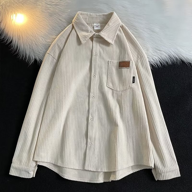 Camisa de todo fósforo estilo Harajuku otoño e invierno retro camisa de manga larga para hombre bf marca de moda casual suelta simple y hermosa chaqueta