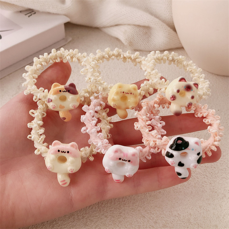 Dibujos animados lindo color lazo para el cabello pequeño gato cuerda para la cabeza dulce niña viento ins todo fósforo banda de goma cuerda para el cabello accesorios para el cabello