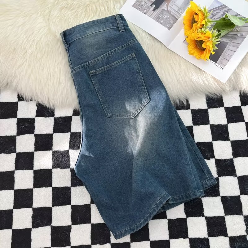 Retro Washed Denimshorts Herren Japanische Splicing Sommershorts_voghion.com