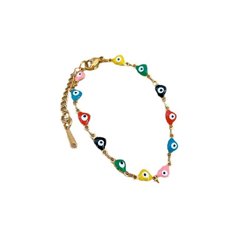Pulsera minimalista de acero de titanio con ojo de color, estilo retro femenino