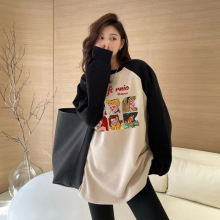 纯棉长袖T恤女春秋冬洋气中长款遮屁股德绒打底衫上衣内搭可外穿
