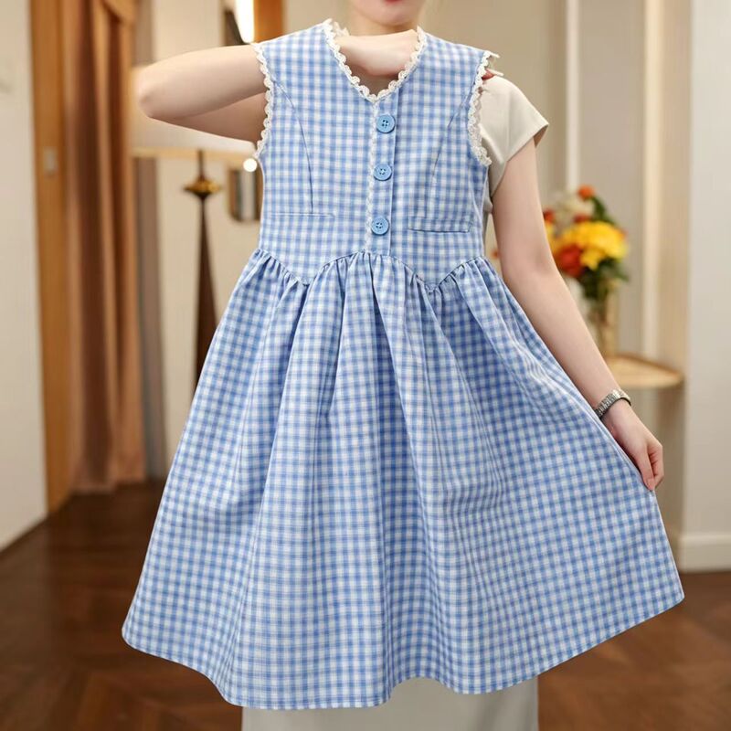 Girls' Summer Plaid Dress 2026 New Stylish Princess Summer Outfit Korean Style Sleeveless Tank Dress Trendy