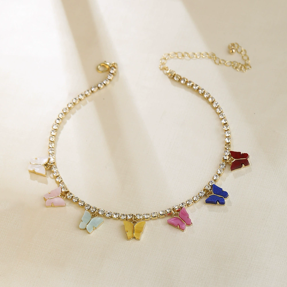 Amazon Однослойная многоцветная универсальная цепочка на ключицу трансграничная любовь ожерелье с бабочкой Коготь цепочка модное простое ожерелье цепочка на шею