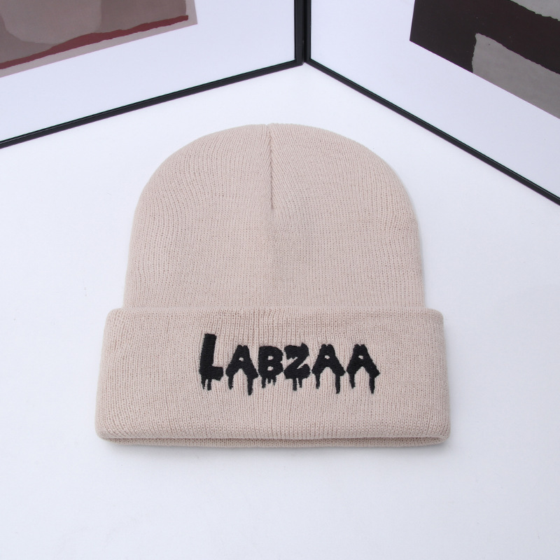 Hat Female Autumn and Winter Personalized Embroidery Letter Woolen Hat Breathable and Warm Fashion Versatile Knitted Pullover Hat Male_voghion.com
