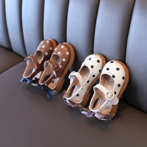  spring new style children's and women's leather shoes, princess shoes, children's dance shoes, polka dot bow shoes, dropshipping