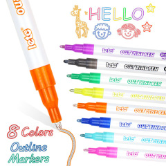 Dual-line outline pen for cross-border Amazon: 8-color dreamy metallic fluorescent design—perfect for kids' birthday cards and outlining!