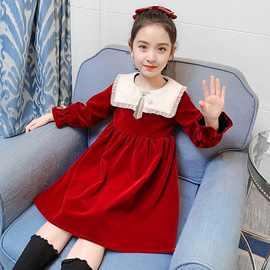 女童连衣裙新款秋装拜年服红色小女孩学院风公主裙儿童装裙子春季