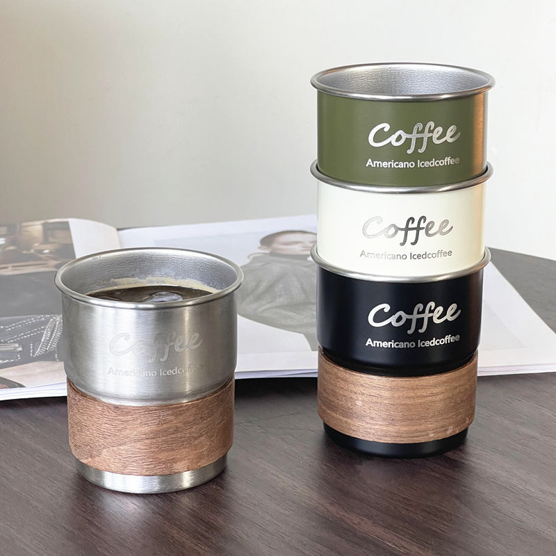 Taza de agua plegable 304 taza de café de acero inoxidable taza de acampamiento al aire libre taza de mango taza de escalones grabación plegable portátil