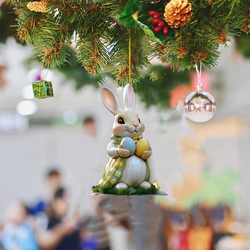 Colgante transfronterizo nuevo huevo de conejo de Pascua colgante acrílico 2D colgante mochila colgante hogar