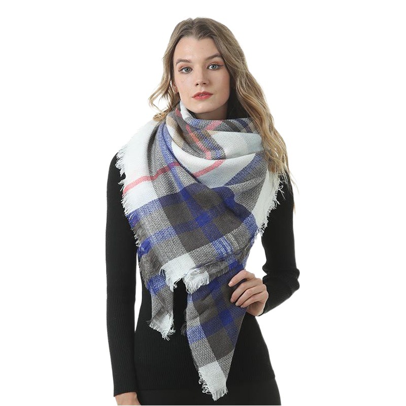 Amazon Cross-Border European and American Autumn and Winter New Women's Colorful Plaid Square Scarf Imitation Cashmere Scarf Women's Shawl